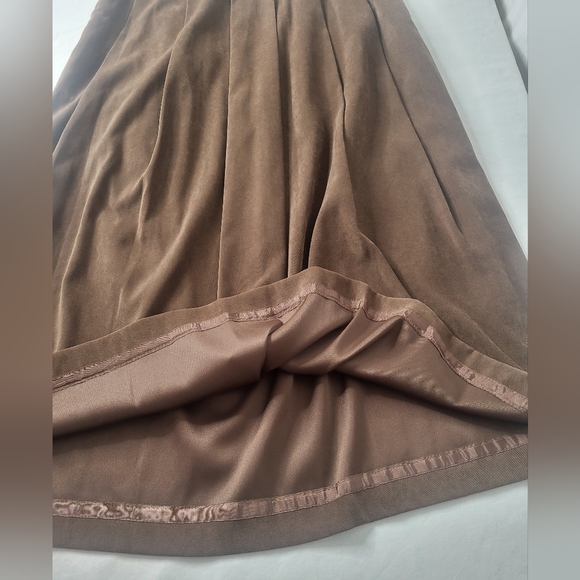 VTG Orvis Brown Faux Suede Pleated Pull-On Prairie Skirt Size 12 Swing Skirt - Picture 7 of 10